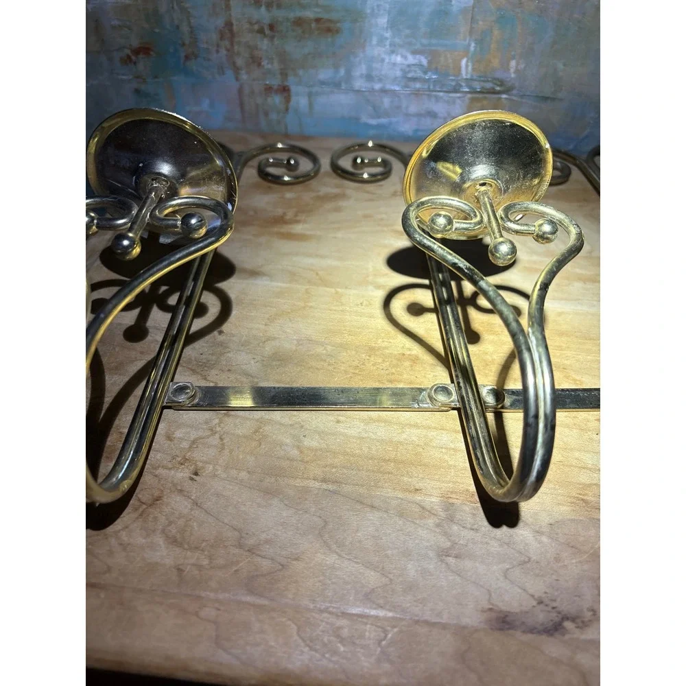 Vintage Brass Triple Wall Sconce Taper Candle Holder Folding Scrollwork Heart